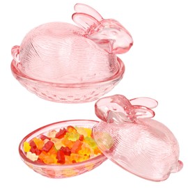 2 Pieces Easter Pink Glass Candy Dish with Lid Covered Candy Jar Cookie Storage Container for Easter Holiday Office Kitchen Food Storage Home Table Desk Decorations