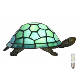 HomeBeauty A0019 Turtle Tiffany Style Accent Table Lamp Handmade Stained Glass Animal Night Light for Bedside Livingroom Bedroom Home Decoration