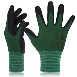 DEX FIT Lightweight Work Gloves FN330, 3D Comfort Power Grip, Thin, Flexible, Stretchy Fit Nylon, Spandex, Durable, Water-based, Nitrile Foam, Machine Washable, green, m