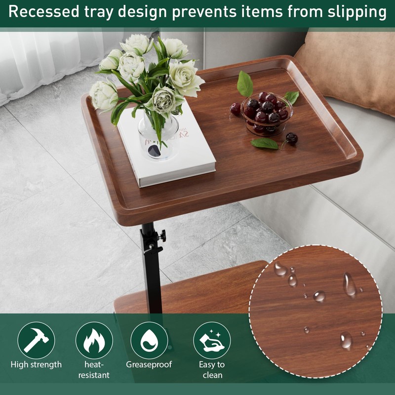 XNSDXV C Table End Table Adjustable Height, 360°Swivel TV Tray