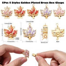KitBeads 5pcs 5 Styles Cubic Zirconia Maple Leaf Charms Autumn Leaf Connector Charms 4-Hole Thanksgiving Charms for Jewelry Making Necklace Bracelets Bulk