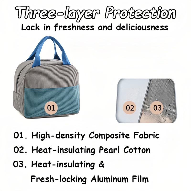 Taoluwin Insulated Lunch Bag, Corduroy Thermal Lunch Tote Bag with
