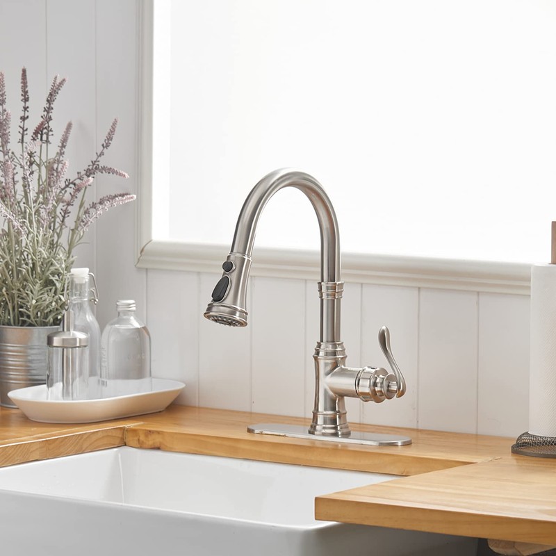 Bathfinesse Kitchen Sink Faucet Brushed Nickel with Pull Down Sprayer