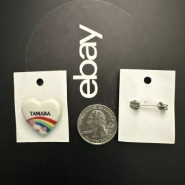 Vintage 1980s 80s Rainbow Heart Name Pin "Tamara" For Hat Bag Jacket Shirt