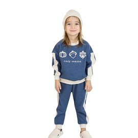 Miababy Cozy Embroidery Printed 3-Piece Tracksuit Set with Beret Gift for Baby & Child, 6 Colour Options (Blue, 12-18 Months)