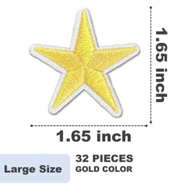 Large Star Iron On Patches, Stars Embroidery Applique Patch 1.65 Inches, Cute DIY Decorative Patches for Clothing Jeans Jackets Backpacks Hats (32 Pieces Gold)