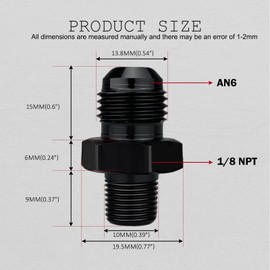6AN Male Flare to 1/8" NPT Pipe Fitting Adapter Aluminum Straight Black, Pack of 4