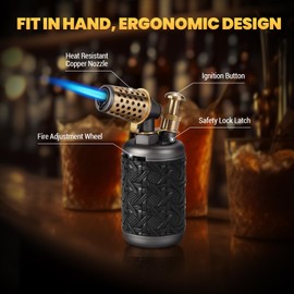 Butane Torch Lighter, Adjustable Refillable Torch Lighters with Safety Lock, Windproof Butane Torch, Antique Lighters with Punch, Blue Jet Flame Cooking Torch for Kitchen/BBQ/Candle/Camping (No Gas)