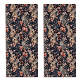 UNDAHIS Bunny and Floral Hand Towels 2 Pieces, 14.5×28in Soft Microfiber Adorable Rabbits Towels for Home Bathroom Decor, Kitchen Hand Towel for Cleaning Drying, Absorbent Face Bath Towel Set