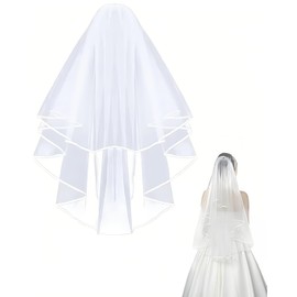 WUNZILO Bridal Veil, Bridal Wedding Veil, 2 Animal White Bridal Wedding Veils with Comb, Simple Fingertip Veil, Bridal Wedding for Bridal Hen Party Decoration, Veil 60 cm, 80 cm