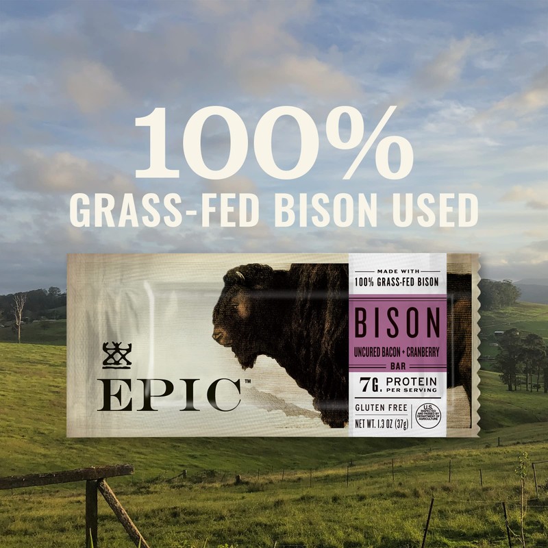 EPIC Bison Bacon Cranberry Bars, Grass-Fed, 12 Count Box 1.3oz