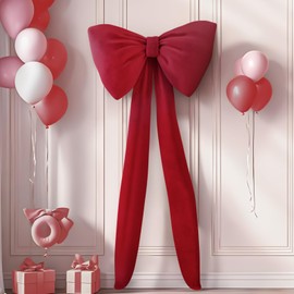Red Bow Birthday Decorations Coquette Party Backdrop Big Bow Themed Room Large Bows Wall Decor Ormanents Giant Door Ribbon Velvet Wedding Bachelorette Baby Shower Bridal Christmas Tree Decoration