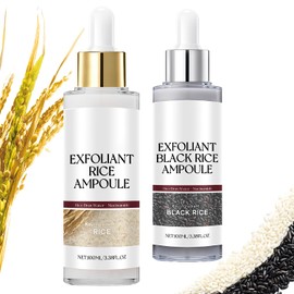 Combo de Esencia de Arroz Exfoliante e Iluminadora, Arroz + Arroz Negro, suave y no irritante, limpia en profundidad, hidrata, apto para todo tipo de pieles（Arroz + Arroz Negro Una botella cada uno）