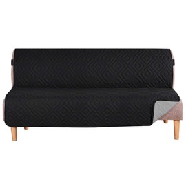 H.VERSAILTEX Futon Cover Reversible Sofa Slipcover Furniture Protector Water Resistant 2 Inch Wide Elastic Straps Sofa Bed Pets Kids Dog Cat Fit Sitting Width Up to 70"(Futon, Black/Grey)