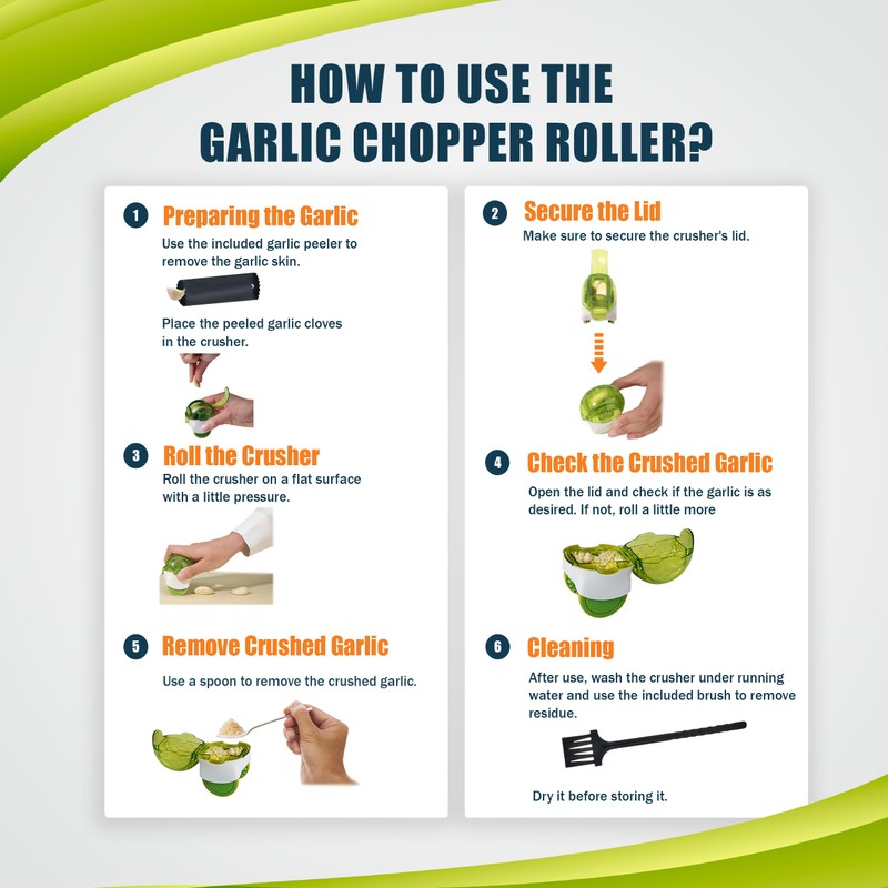 Garlic Chopper Roller Set with Peeler and Cleaning Brush -