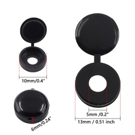 Litoexpe 200 Black 5mm Plastic Hinged Screw Caps, Flip Tops for Screw Protection