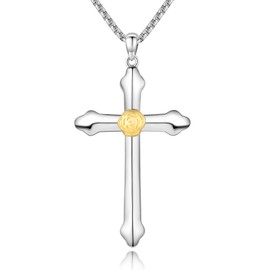 MOPOPOK Cross Necklace for Women S925 Sterling Silver Golden Rose Cross Necklace Cross Protection Necklace Christ Cross Necklace Jewelry for Birthday Anniversary, 1.57*1.02 inch, Sterling Silver, No