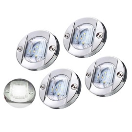 4 Pcs 3" inch Round Navigation Lights Chrome Boat Marine Clear Lens Blue White LED Transom Mount Stern Anchor Lamps, Courtesy Deck Night Fishing Light, 12V Surface Mount, Waterproof White LED Light