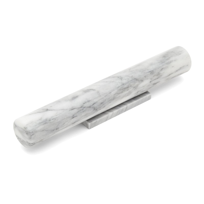 Fox Run French Marble Rolling Pin with Base, White, 3