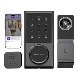 Wireless Video Doorbell w/Smart Lock Set - Incl. Chime, Dual Cameras, 5MP 3K QHD, 2'' Screen & 32GB eMMC, Motion Detection & Real-time Alert, 2-Way Audio, Door Bell and Keyless Entry Front Door Lock