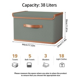 Tuza 4 Pack Storage Bins with Lids, Collapsible Closet Organizer Container, Fabric Organizer Box with Handles, Decorative Storage Boxes with Lids for Organizing Clothes, Blanket, Grey, Large