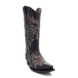 Soto Boots Women's Floral Embroidered Inlay Cowgirl Boots, Geniune Leather Handcrafted Boots M50049 (9) Brown