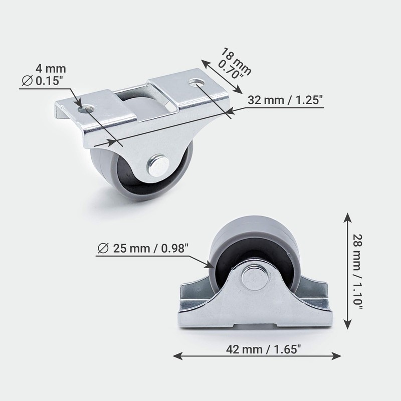 (Pack of 8) 25mm Small Plastic Wheels Fixed Disposable Castors