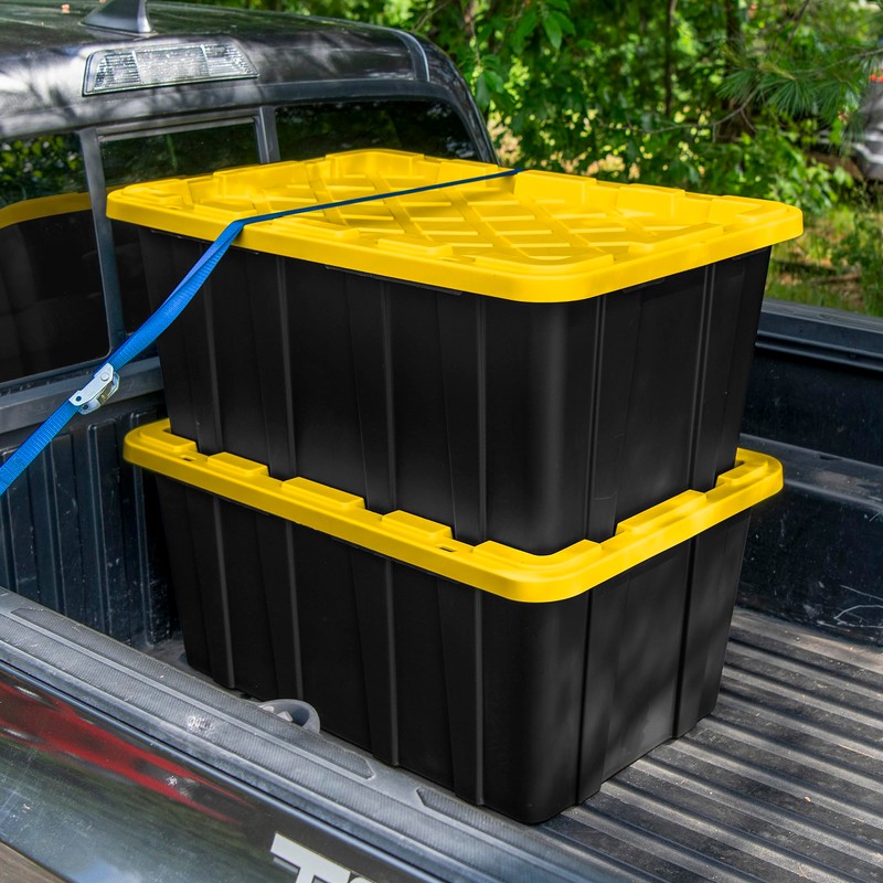 Sterilite 4-Pack Industrial Tote, Plastic Storage Container Bins with Lids,