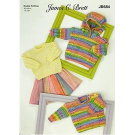 James Brett Double Knit Knitting Pattern Baby Cable Knit Sweater & Hooded Jumper DK (JB684)