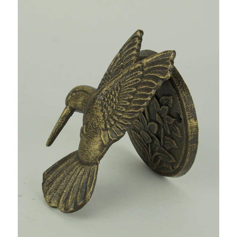 Antique Bronze Cast Iron Hummingbird and Flower Front Door Knocker