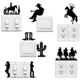 Peacoblue Light Switch Plate Stickers Labels Decals 6Pcs 7"x7" Cowboys and Horse for Home House Office Kitchen Decorative, Funny Peel and Stick Light Wall Outlet Stickers for Switch Decoration