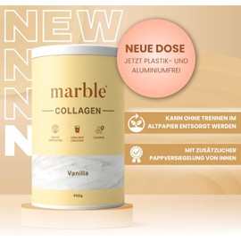 marble Collagen Powder 450 g - Collagen Peptides - 60 Days Risk-free Test - Amino Acids Complex High Dose - Collagen Powder in Cardboard Box without Plastic Spoon - Vanilla