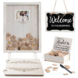 Y&K Homish Wedding Guest Book Set Alternative Rustic Wedding Decorations for Reception Wedding Signs (Creamy White, 11¾"X15¾ (80pcs Hearts & 1pc Book))