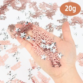 Rose Gold Confetti Birthday Decorations,Metallic Paper Scraps for Party Table Decoration,Rose Gold Confetti with Silver Stars for Girls Boys Women Men Birthday Party Supplies