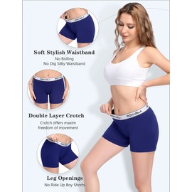 POKARLA 4.5" Inseam Womens Trunks Underwear Soft Cotton Boxer Briefs Ladies Anti Chafing Boy Shorts Panties Pack of 4