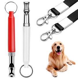 Pack of 2 Dog Whistles, Ultrasonic Dog Whistle, Professional Ultrasonic Whistle, Dog Whistle with Lanyard, Adjustable High Frequency Dog Accessories, Dog Whistle Recall for Dog Training (White and