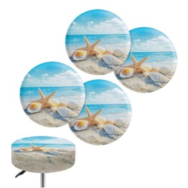 Fiqyvagox Beach Shell Seashell Starfish Stretchy Round Bar Stool Slipcovers Stain Resistant Stool Seat Covers Elastic Bar Chair Covers for Scratch Resistant for 14"-16", 4 PCS