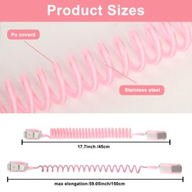 Anti Lost Toddler Wrist Reins, Toddler Safety Harness Walking Leash, Anti-Lost Child Safety Wrist Link, 2.5M 360 Degree Rotating Wrist Strap with Elastic Wire Rope for Kids Baby Boys Girls-Pink