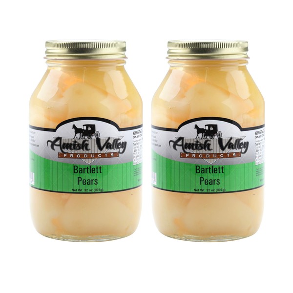 Amish Valley Products Old Fashioned Bartlett Pear Halves Canned Pears Jarred TWO 32 oz Glass Jars