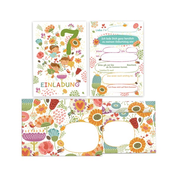 Junapack 12 Invitation Cards with 12 Envelopes for 7th Children's