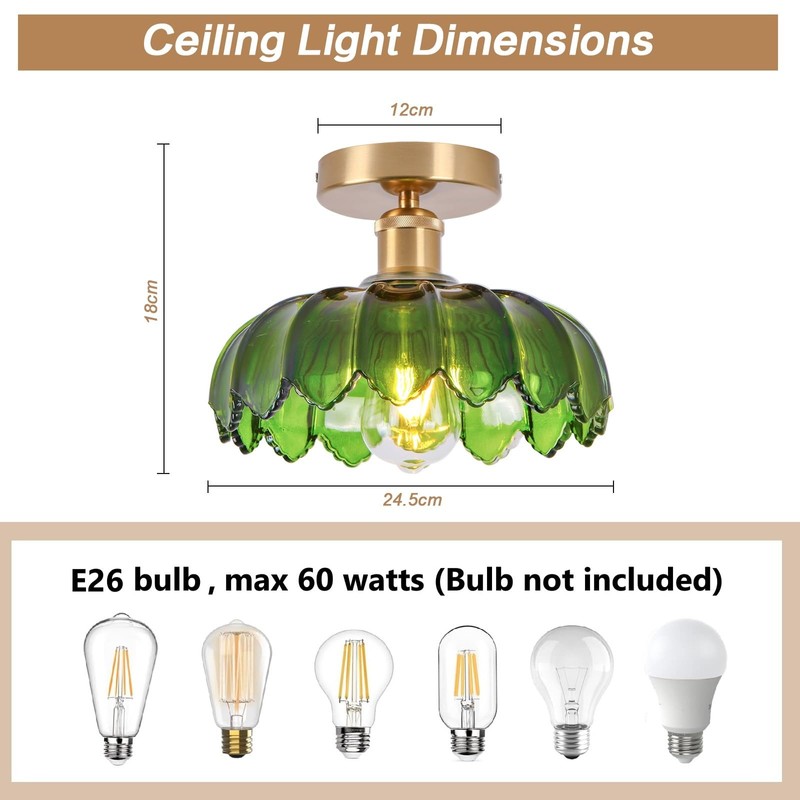 Dellemade Chandelier, Flush Mount Ceiling Light, Green Glass Shade Light