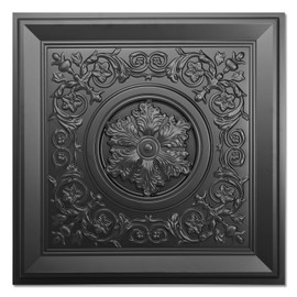 WOWSTAR 12-Pack 24"x24" Drop Ceiling Tiles, Waterproof Glue up Ceiling Panels, Vintage Style 3D Ceiling Tiles, Ceiling Decor, Black