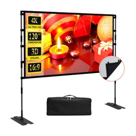 Upgrade Projector Screen Heavy-Duty Stand 120 inch Portable Projection Screen 16:9 4K HD Front Projections Movies Screen with Carry Bag for Indoor Outdoor Home Theater Backyard Cinema Travel
