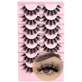 FARRED FARRED Fluffy Lashes Natural Eyelashes Short Wispy Eye Lash Strips 7 Pairs Separated Volume Eyelash Pack Dramatic Wispies Fake Strip Lashes Clusters Cat Eye Pesta?as Spiky Look (A10 | 11-17MM)