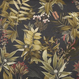 Kt KILOtela - - Fabric Digital Print, Half Panama Organic Cotton, Oeko-Tex Standard 100 - 100 cm Length x 280 cm Width | Botanik Aletta - Black, Green, Brown, Red - 1 Metre