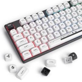 iRoboosta White & Black PBT Dye Sublimation MOA Keycaps, 145 Keys Custom Keycaps Set for US Layout Cherry MX Mechanical Keyboards