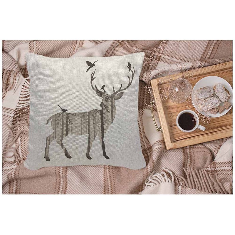 WONDERTIFY Deer Cushion Cover Fashion Deer Bird Decorative Throw Pillow