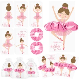 Yinkin 30 Sets Ballerina Party Favors for Girls Include 30 Pink Hair Ties Pink Scrunchies 30 Ballet Thank You Cards Ballet Hair Ties Bracelets Dance Recital Gift Ballerina Birthday for Girls