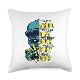 Detailing Car Spray Paint Kit Can Service Gifts Deep Down I Wanna Paint Automotive Car Painter Throw Pillow, 18x18, Multicolor