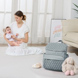 NatuFuse Baby Diaper Bag, Multi-Function Baby Bag for Mom Dad, Diaper Backpack with Changing Pad Stylish Pañaleras para Bebe Stroller Straps, Newborn Baby Essentials Must Haves for Women Grey Green